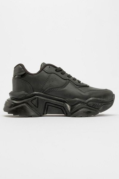 Ccway Women's Black Sneakers - Lace-up and Leather