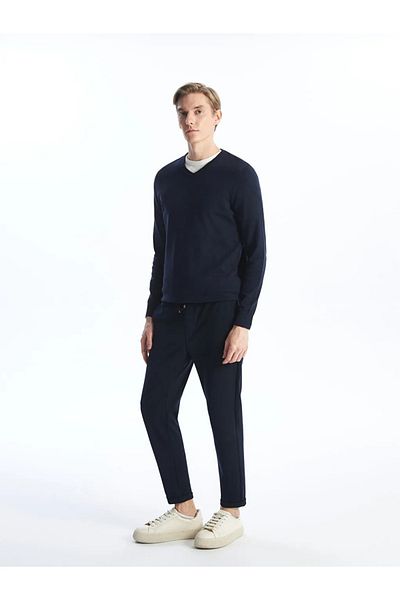 LC Waikiki Ανδρικό πλεκτό πουλόβερ LCWAIKIKI Classic Navy με λαιμόκοψη V με μακρύ μανίκι