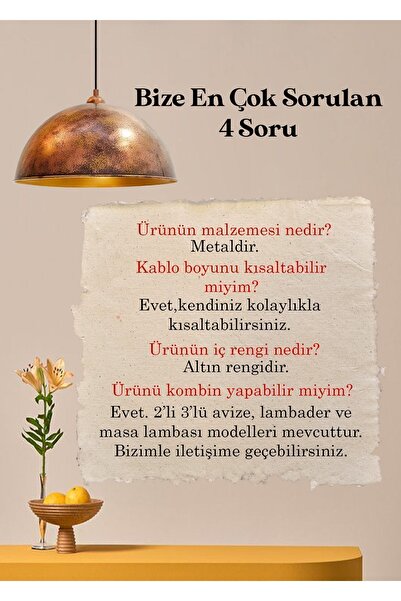 Bamyum Bakır Rengi Linate Avizetekli Sarkıt Retro Restoran Yemek Toplantı Odası Masaüstü Pastane Bar