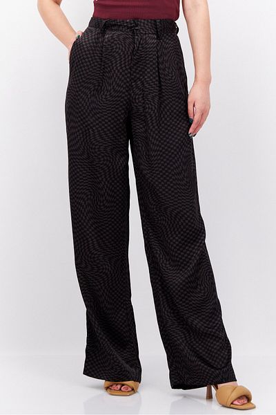 Tommy Jeans Women Regular Fit Allover Print Wide Pants, Black