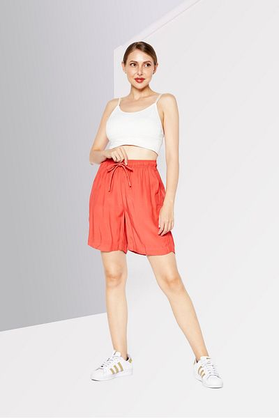 Lacoste Women Plain Basic Shorts, Red