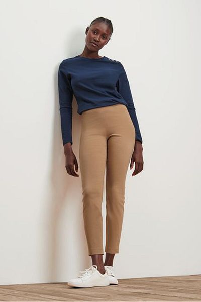 Tchibo Womwn Slim Fit Solid Stretchable Straight Leg Pant, Beige