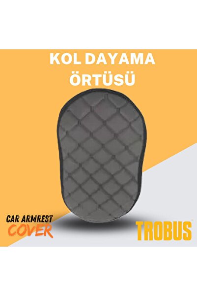 TROBUS Her Araca Uyumlu Gri Suni Deri Gri Dikişli Kol Dayama Örtüsü