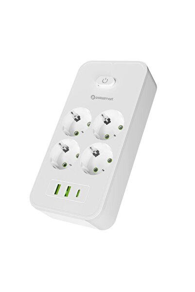 Polosmart MP17 4 Prizli 2 USB 1 Type-C Çıkışlı Termal Akım Çocuk Korumalı 2M Uzatma Kablosu Beyaz