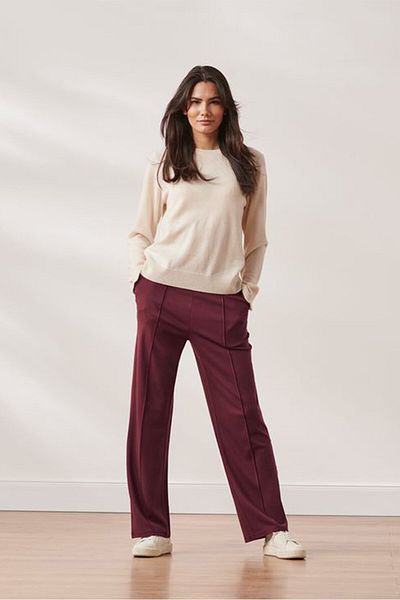 Tchibo Women Regular Fit Plain Stretchable Palazzo Pants, Maroon