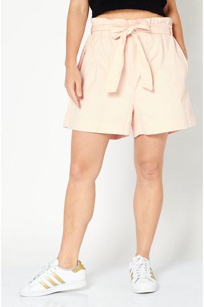 NA-KD Women High Rise Solid Belted Shorts, Pink