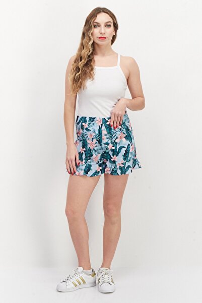 NA-KD Women Floral Printed Shorts, Light Blue