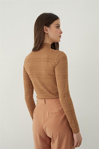 SHERIN Beige Semi-Transparent Knitted Knitwear Sweater
