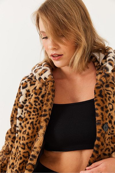 Bianco Lucci Dámska kožušina s kapucňou s leopardím vzorom 2457 60251827