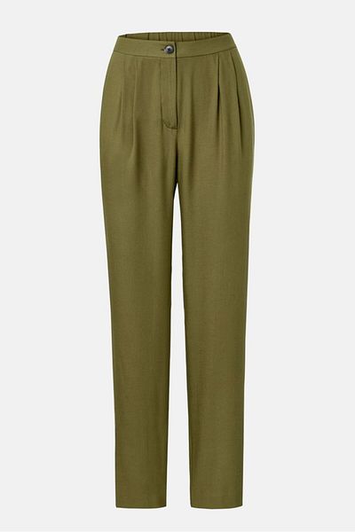 Tchibo Women Regular Fit Solid Trouser Pants, Olive