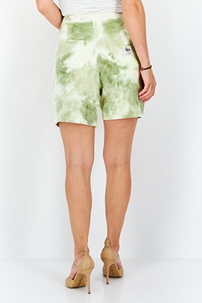 Stussy Women Demin Tie-Die Pattern Shorts, Khaki Combo