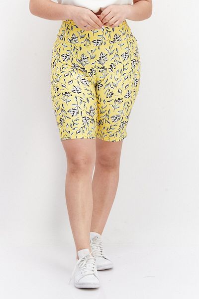 Alice + Olivia Women Floral Print Pull On Shorts, Yellow Combo