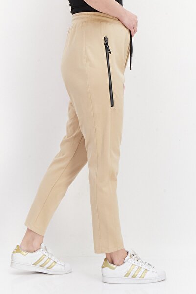 Samoon Women Drawstring Plain Sweatpants, Tan