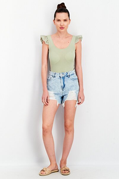 Bianco Lucci Women's Mom Fit Ripped Detail Women's Denim Shorts 60261426