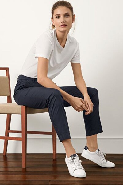 Tchibo Women Straight Leg Plain Chino Pants, Navy