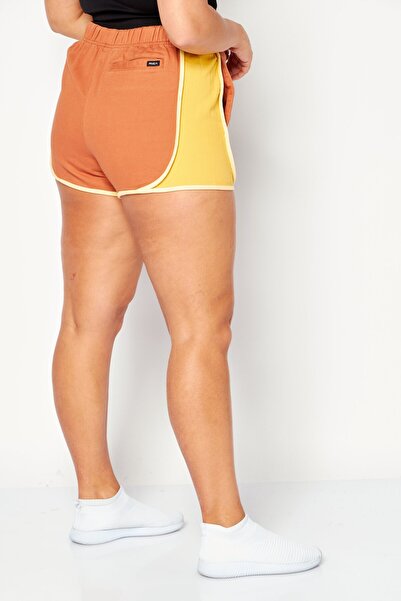 RVCA Women Color Blocked Basic Shorts, Brown Combo