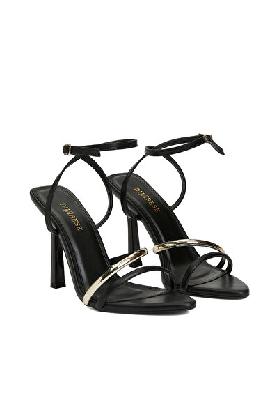 Dıvarese Siyah Kadın Deri Sandalet