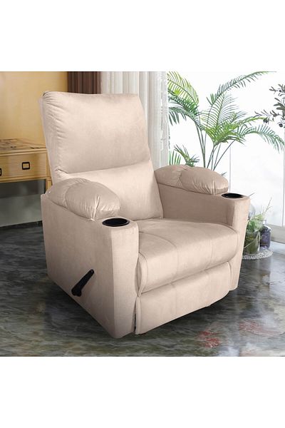 Lazy Vibes Sun | Velvet Classic Cinematic Recliner Chair with Cups Holder - Dark Ivory