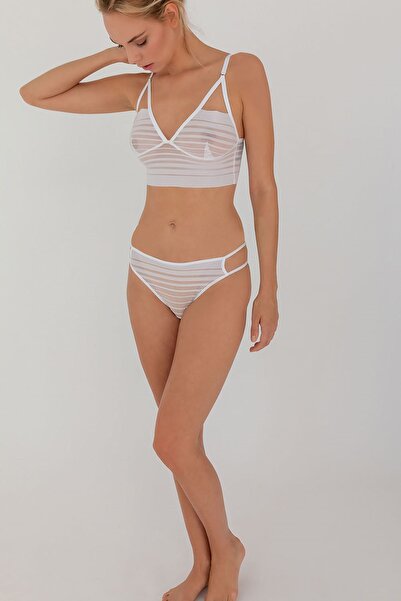 Hays Çizgili Tül Slip Külot-BEYAZ