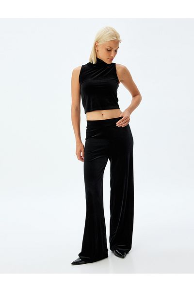 Koton Velvet Fabric - Spanish Leg Trousers, Standard Waist
