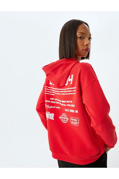 Koton Back Printed Sweatshirt Hooded Hooded Comfortable Fit