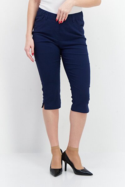 Tchibo Women Slim Fit Plain Crop Pants, Navy Blue