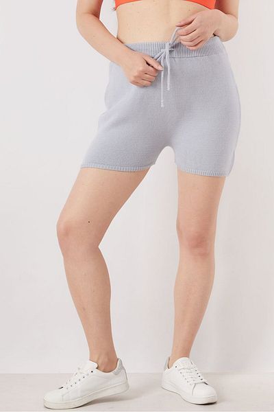 Line & Dot Women Plain Drawstring Basic Shorts, Grey
