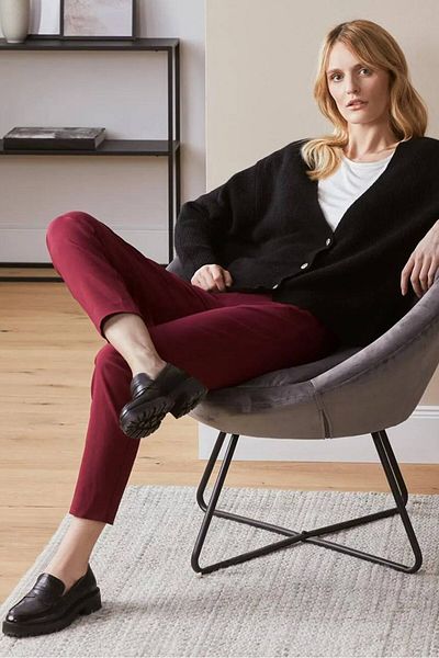 Tchibo Women Regular Fit Stretchable Plain Pants, Red