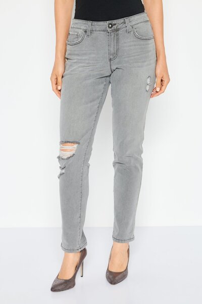 INC Denim بنطلون جينز نسائي غير قابل للتمدد بقصة مستقيمة حتى الكاحل، رمادي