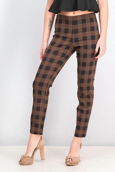 Tchibo Women Plaid Pull On Pants, Brown