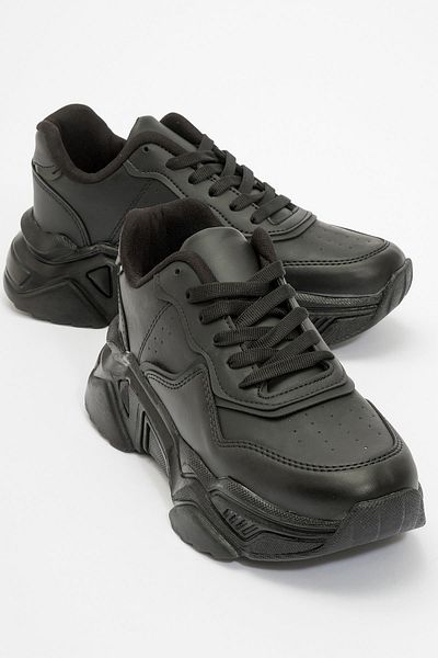 Ccway Women's Black Sneakers - Lace-up and Leather