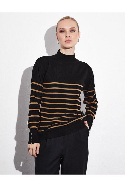 Kayra Turtleneck Striped Knitwear Blouse Black Beige
