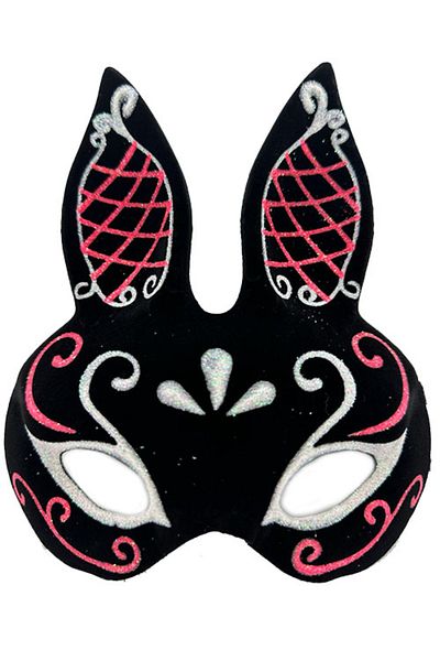 Wovna Black Color Red White Glitter Black Suede Covering Rabbit Mask 18x16 Cm