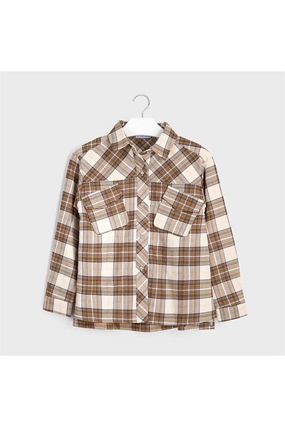 MAYORAL Female Child Plaid Silvery Uzxun Sleeve Shirt 7144