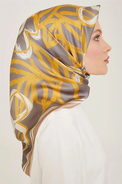 Armine Sura Silk Scarf - Grey and Yellow 9123-S38