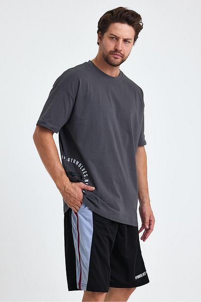 Gymwolves Ανδρικό αθλητικό μπλουζάκι Over Size - Wolf Printed, Μπλουζάκι γυμναστικής, καπνιστό