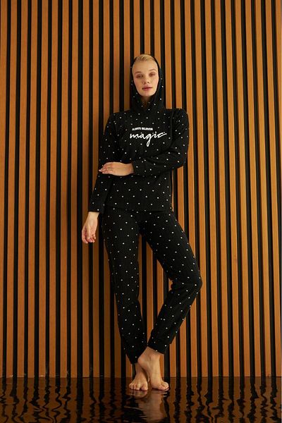 Pemilo Women's Fleece Pajama Set with Ribbed Hood - 3720-12 Black