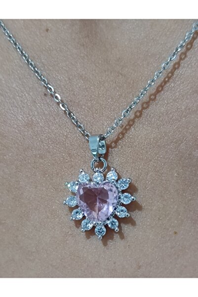 MENTAŞ Silver Silver 45cm Women's Bijouterie Necklace - Pink Jewelled and Sto...