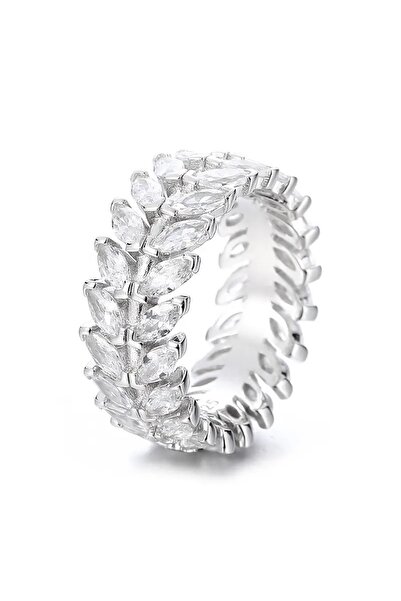 VİYA زهرة ورقة منقوشة الزركون حجر الدائري