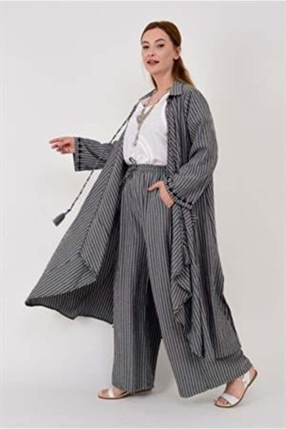 Bohem Stil Set de lenjerie cu dungi brodate cu măslin pe spate