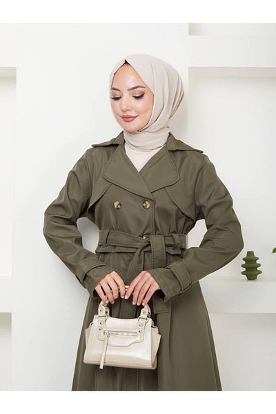 MY QILAM Double Breasted Collar Cotton Waterproof Women's Trench Coat and Jacket Set - 10Nmr648