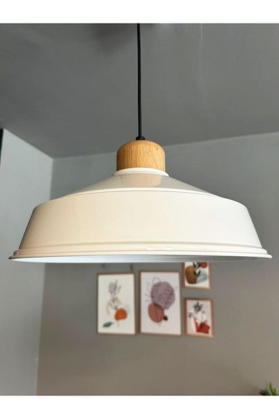 Bamyum White Retro Pendant Lamp - Chandelier Wooden Head, Restaurant Living Room Lighting