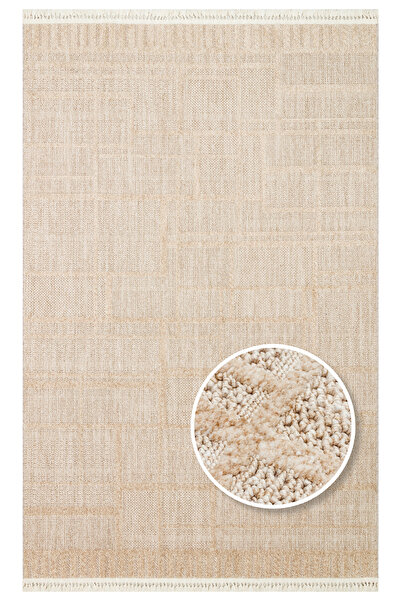 Neşem Halı Boutique EKOHALI JOY 03 Beige Hav Toz Vermeyen Yumuşak Dokulu Etni...