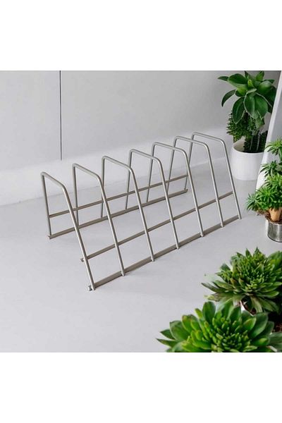 EceAksesuar Plate Rack - Pot Lid Organizer - Plate Drying Rack - Gray Stand with 6 Compartments