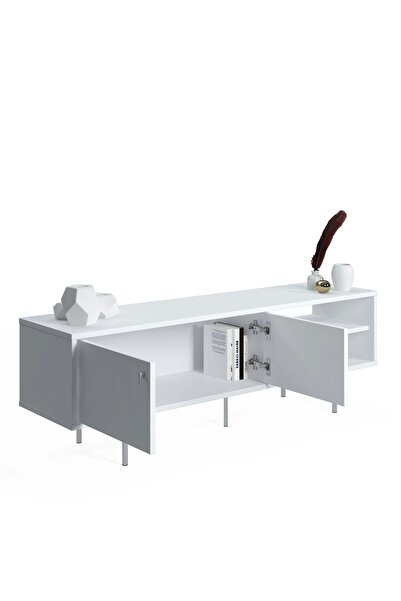 Ruum Store By Doğtaş Kros Tv Ünitesi Kapaklı Metal Ayaklı Opak Beyaz