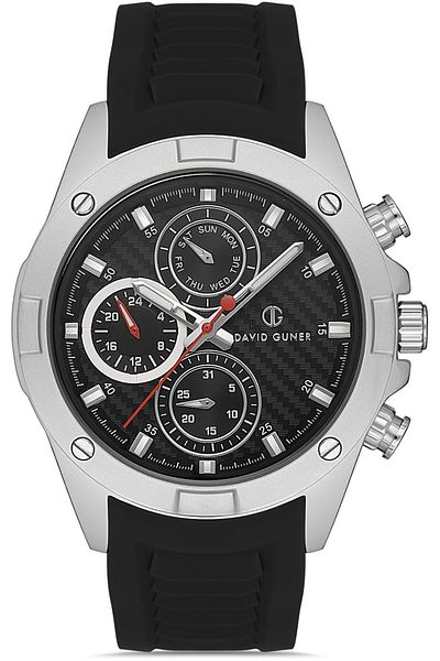 DAVID GUNER Silver Coated Black Dial Men's Wristwatch Dg-8609Gd-J2