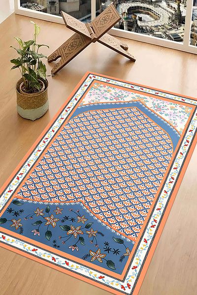 Napoli Home Digital Printed Non-Slip Base Washable Gift Dowry Prayer Mat Prayer Mat, Seccade-74-Orange,