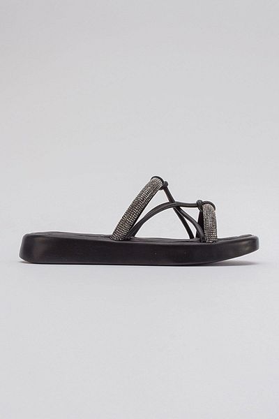 Ccway Papuci plati pentru femei Black Stone cu 2 dungi