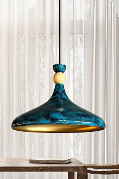 Bamyum Okyanus Ahşap Şapka Tekli Avize Sarkıt Salon Mutfak Cafe Butik Lamba A...