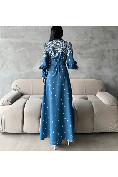 WellWay Φόρεμα Atlas Υφασμάτινο (ΠΕΡΙΛΑΜΒΑΝΕΤΑΙ Η ΖΩΝΗ)-μπλε-4229